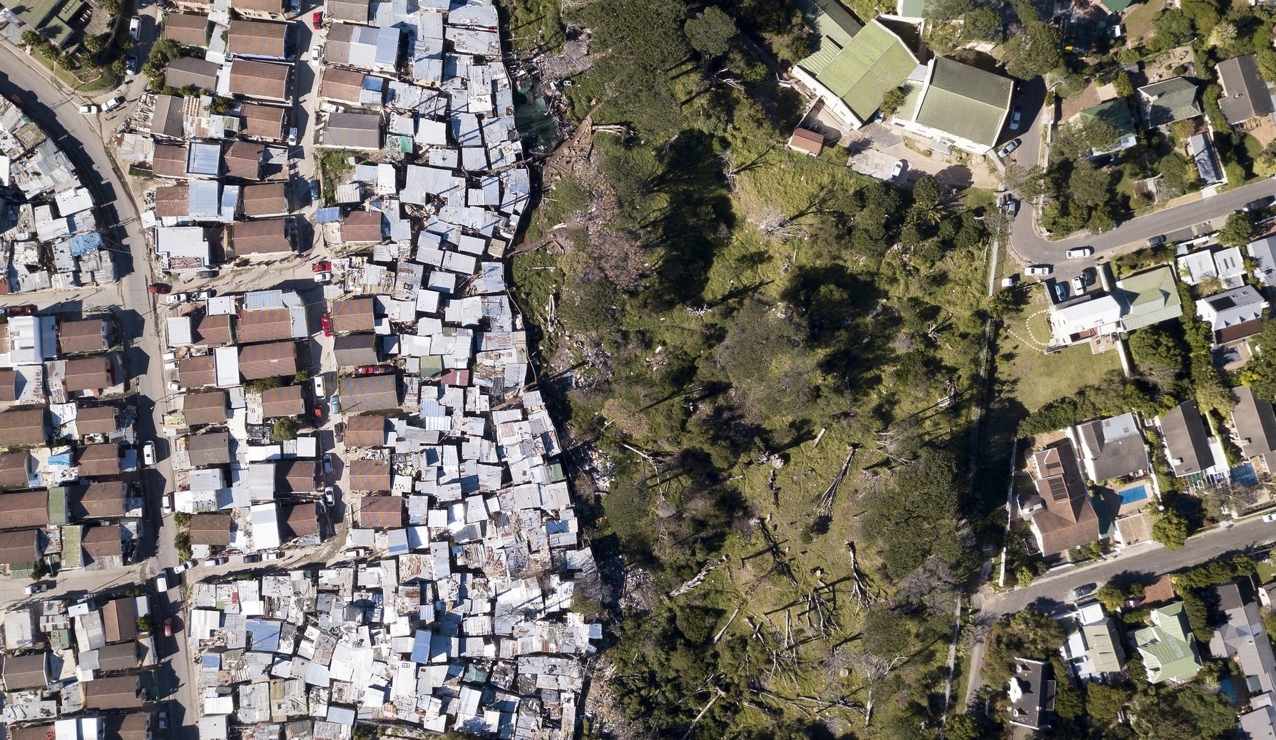 Aerial overhead township and middle class houses in South Africa Aerial overhead township and middle class houses in South Africa