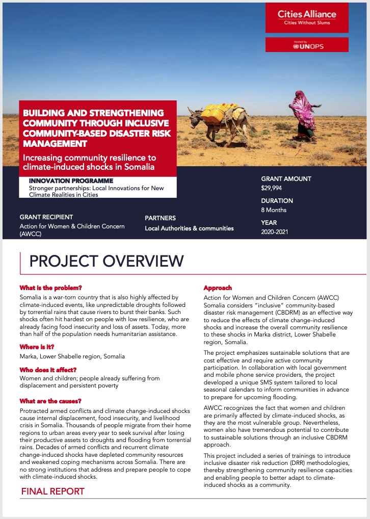 Climate Adaptation in Somalia - Disaster Risk Management, Cities Alliance report 2021