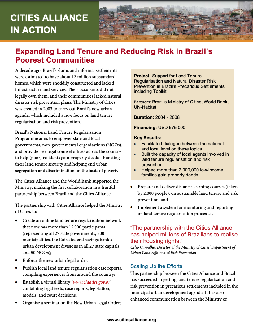 Expanding Land Tenure and Reducing Risk in Brazil’s Poorest Communities Expanding Land Tenure and Reducing Risk in Brazil’s Poorest Communities