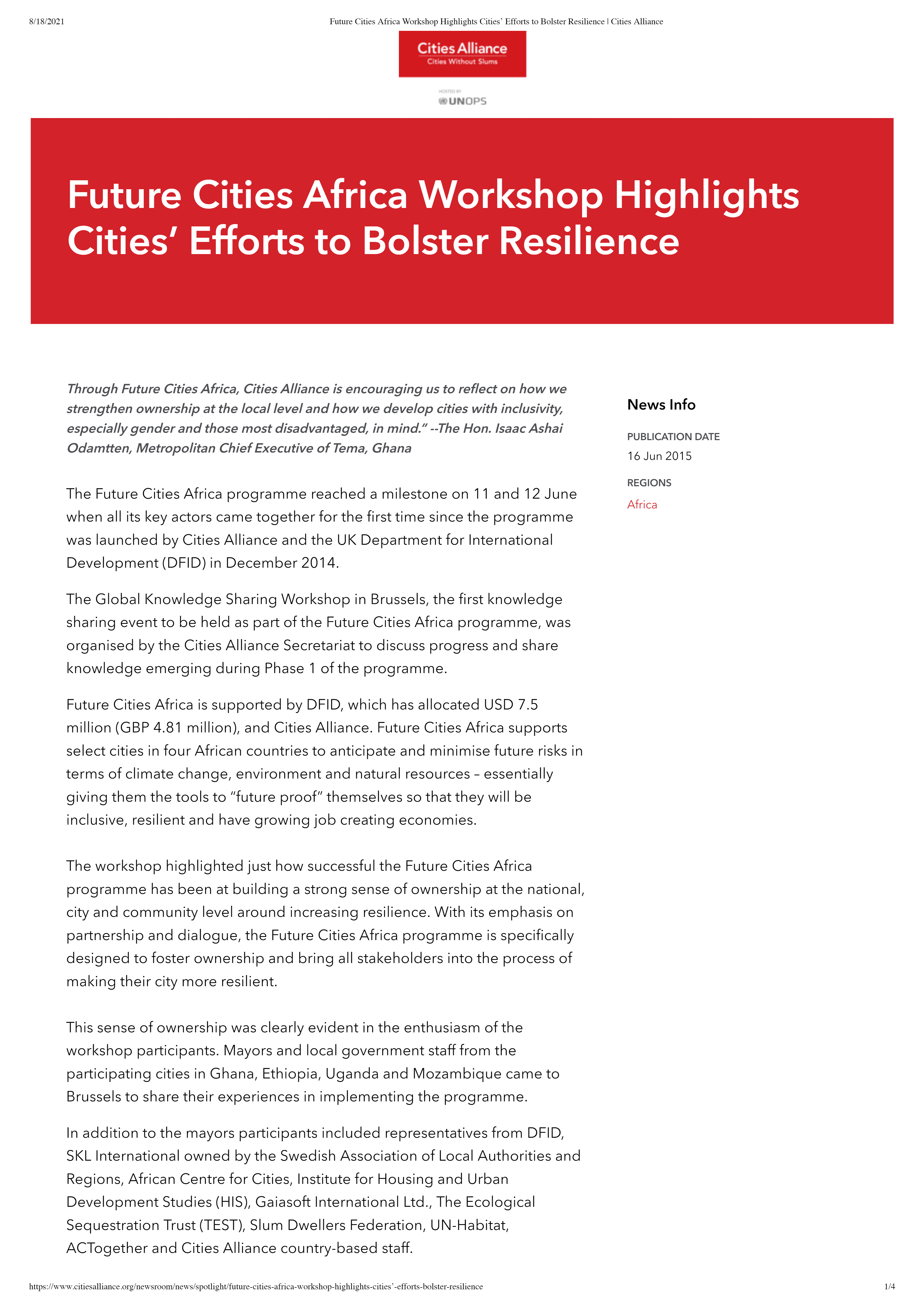 Future Cities Africa Workshop Highlights Cities’ Efforts to Bolster Resilience