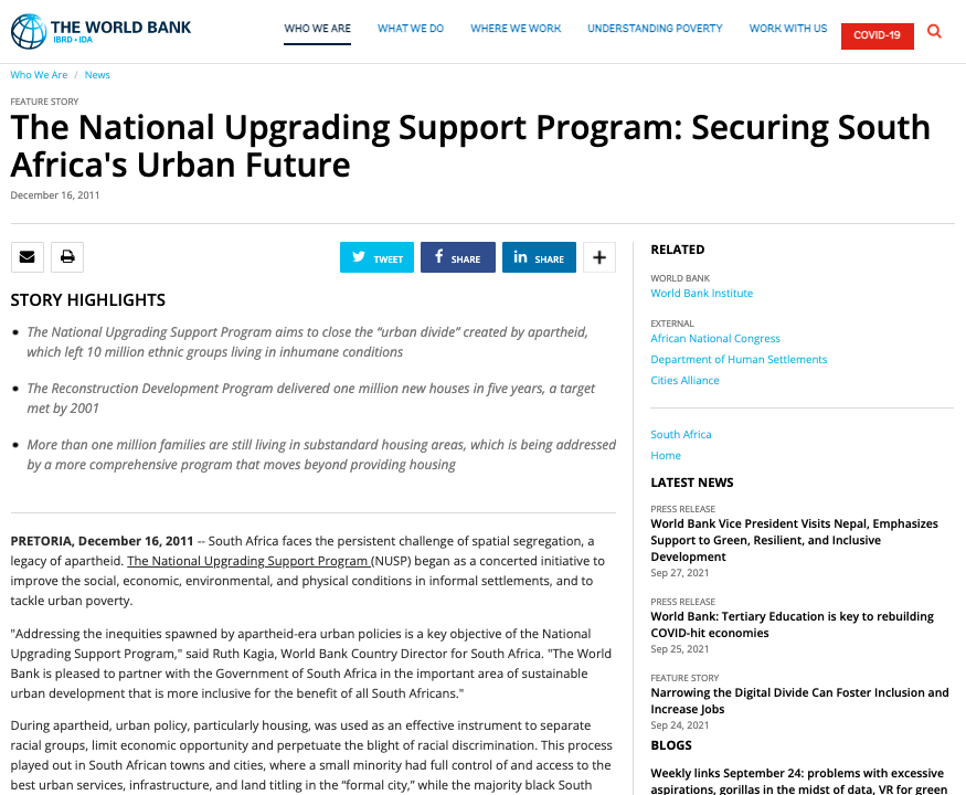 the National Upgrading Support Program: Securing South Africa's Urban Future