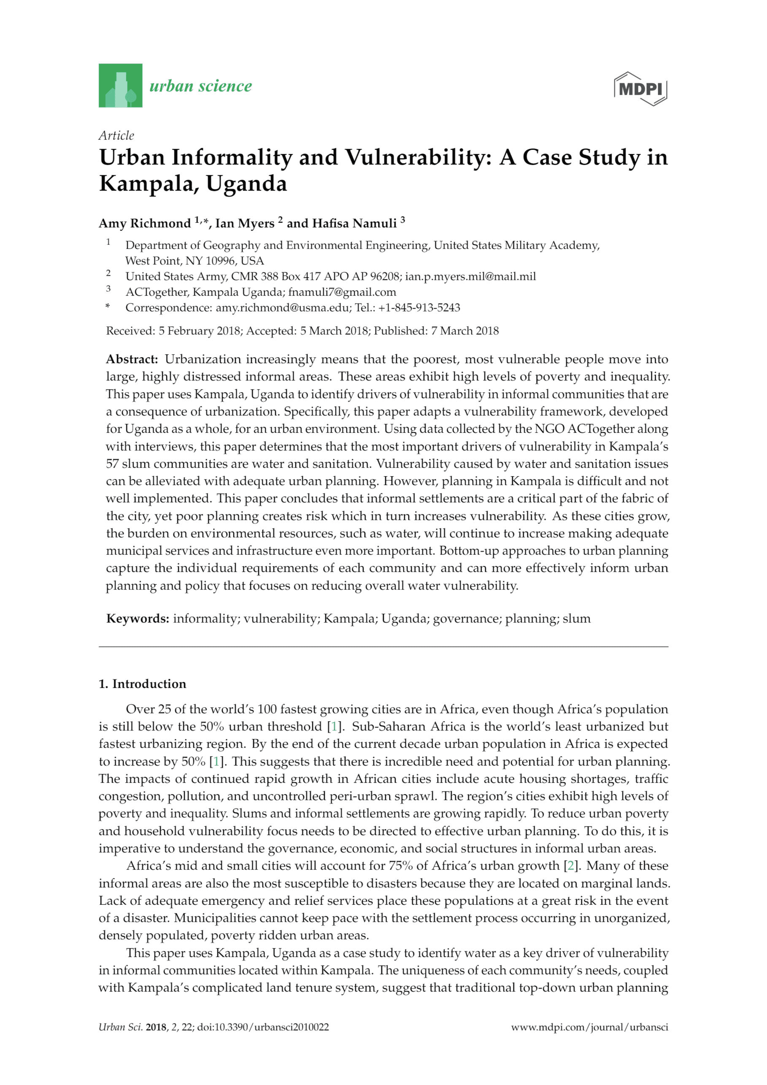 Urban Informality and Vulnerability - A Case Study in Kampala, Uganda