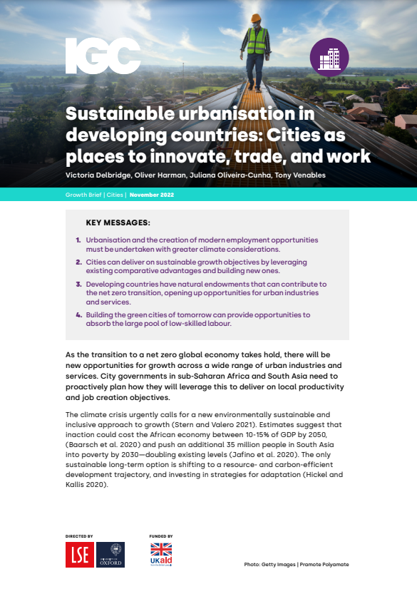 Cover &quot;Sustainable urbanisation in developing countries: Cities as places to innovate, trade, and work&quot;