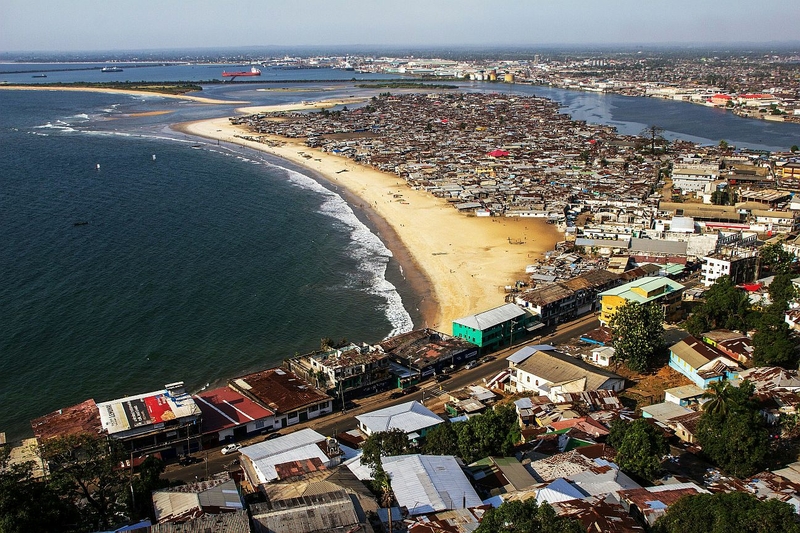 aerial view of West Point settlement, Monrovia, Liberia