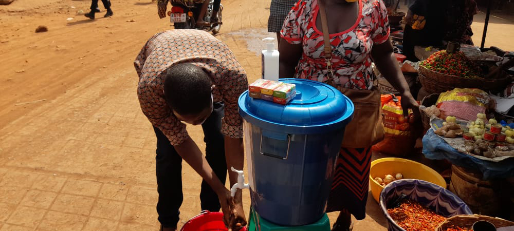 Hand washing stations placed in informal settlements and markets in Sierra Leone.