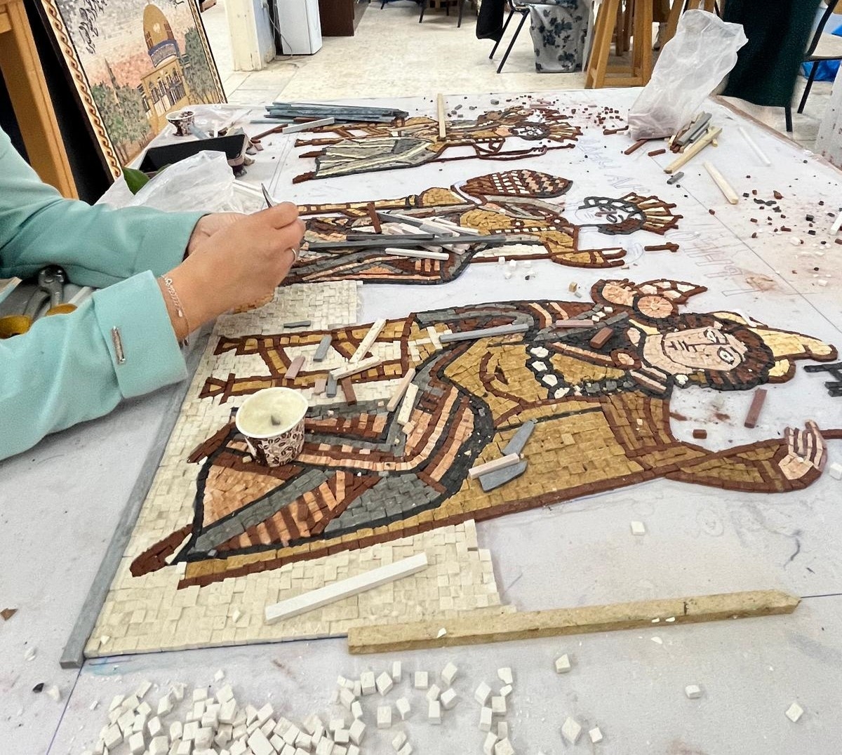 Woman doing mosaic art in Madaba, Jordan