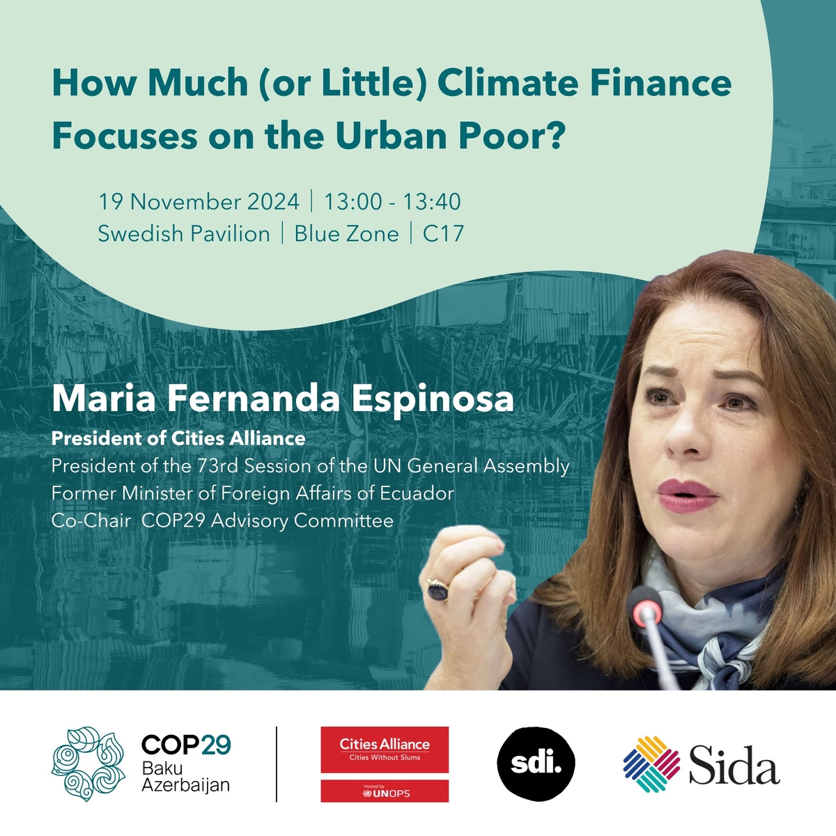 COP29 - Climate Finance for the Urban Poor launch, Maria Fernanda Espinosa COP29 - Climate Finance for the Urban Poor launch, Maria Fernanda Espinosa