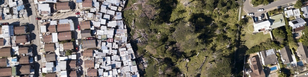 Aerial overhead township and middle class houses in South Africa Aerial overhead township and middle class houses in South Africa